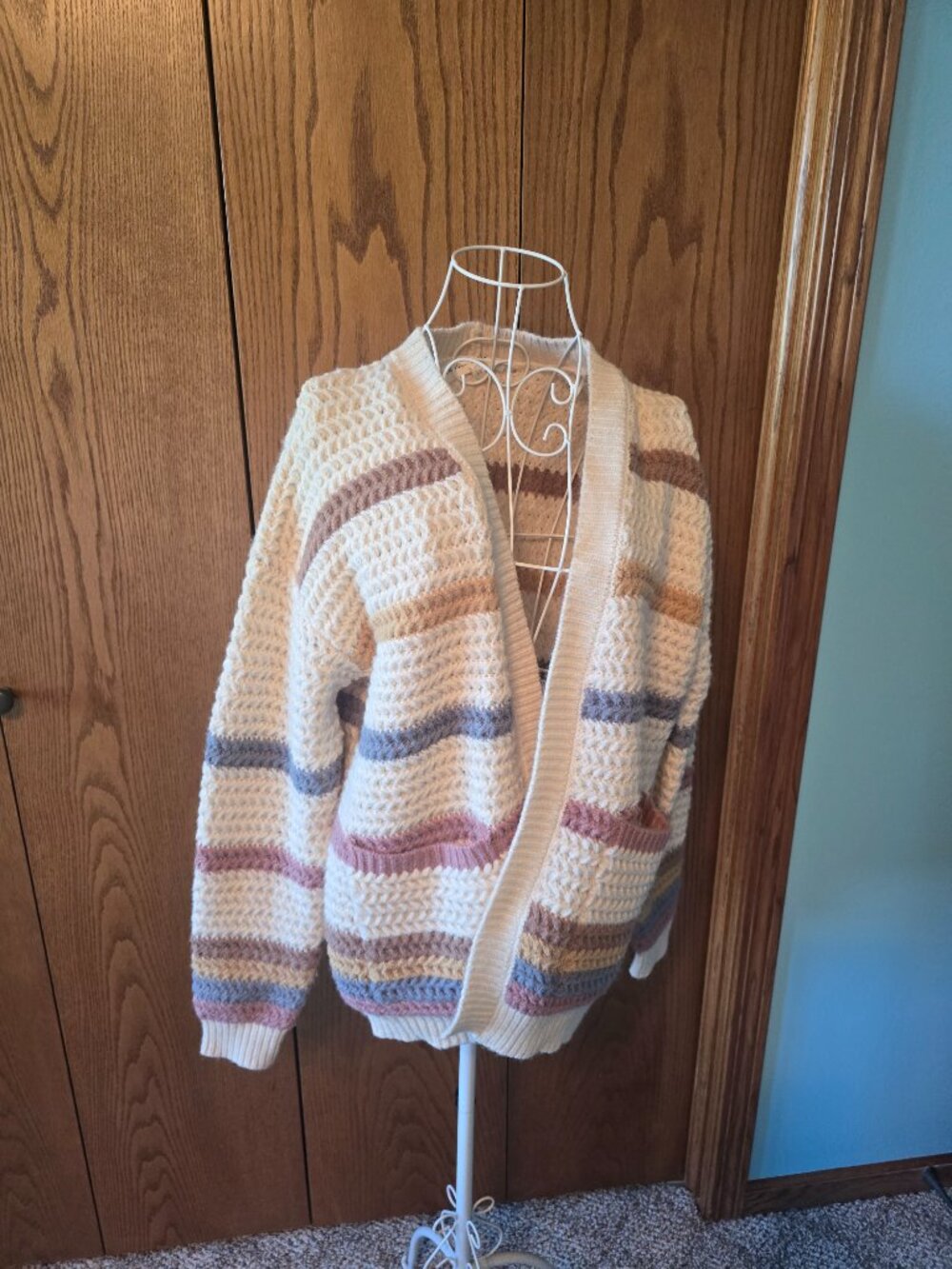 Chelsea & Theodora soft stripe open cardigan S/P fits M